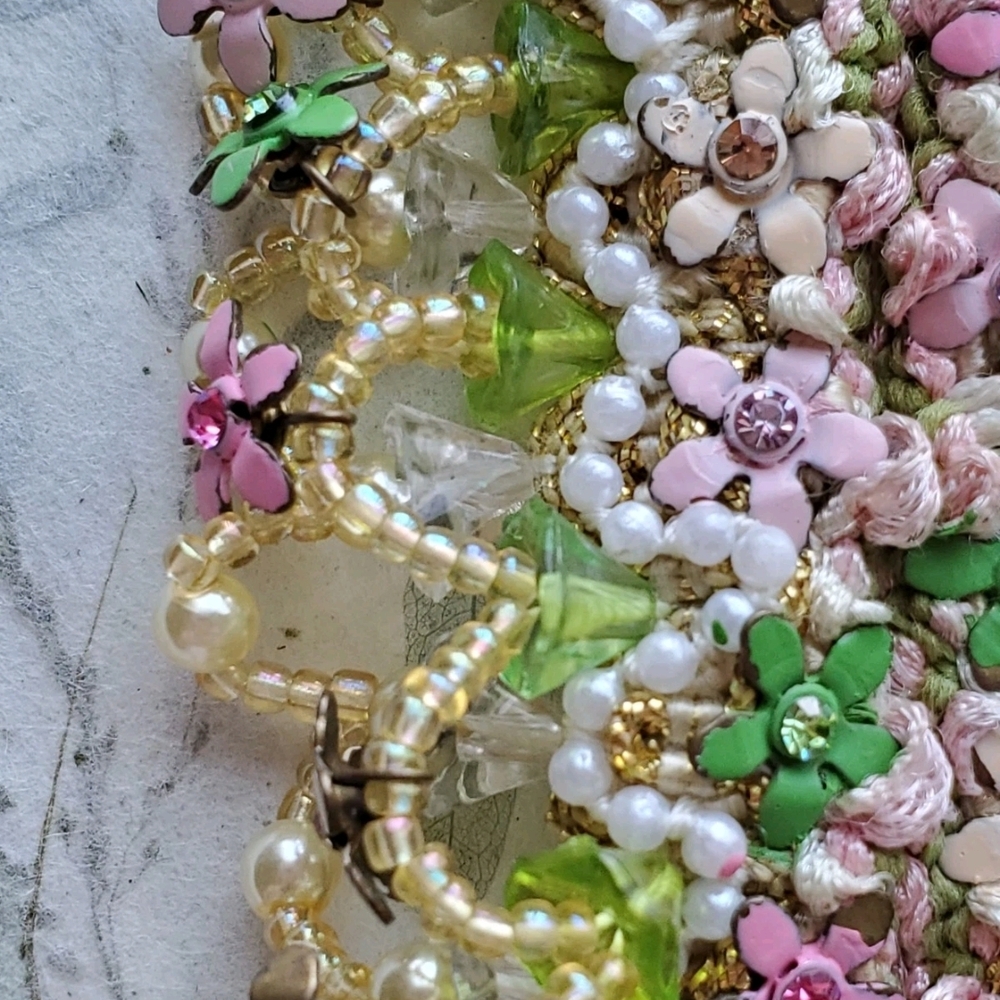 Vintage Estate Michal Negrin Floral Fabric Bracelet Victorian - Picture 10 of 16